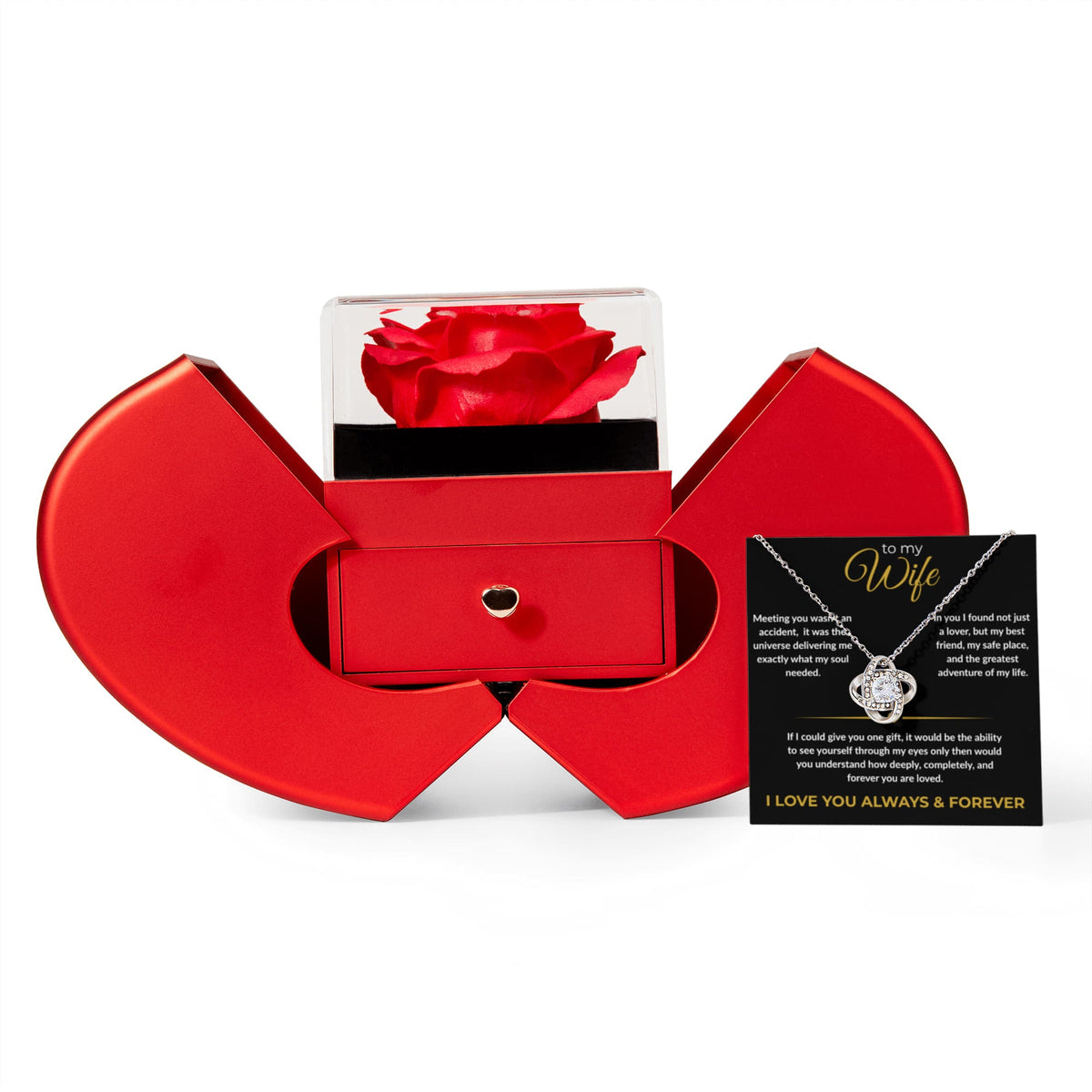 To My Wife – "I Love You Always & Forever" Love Knot Necklace & Eternal Rose Box - Everly Moments
