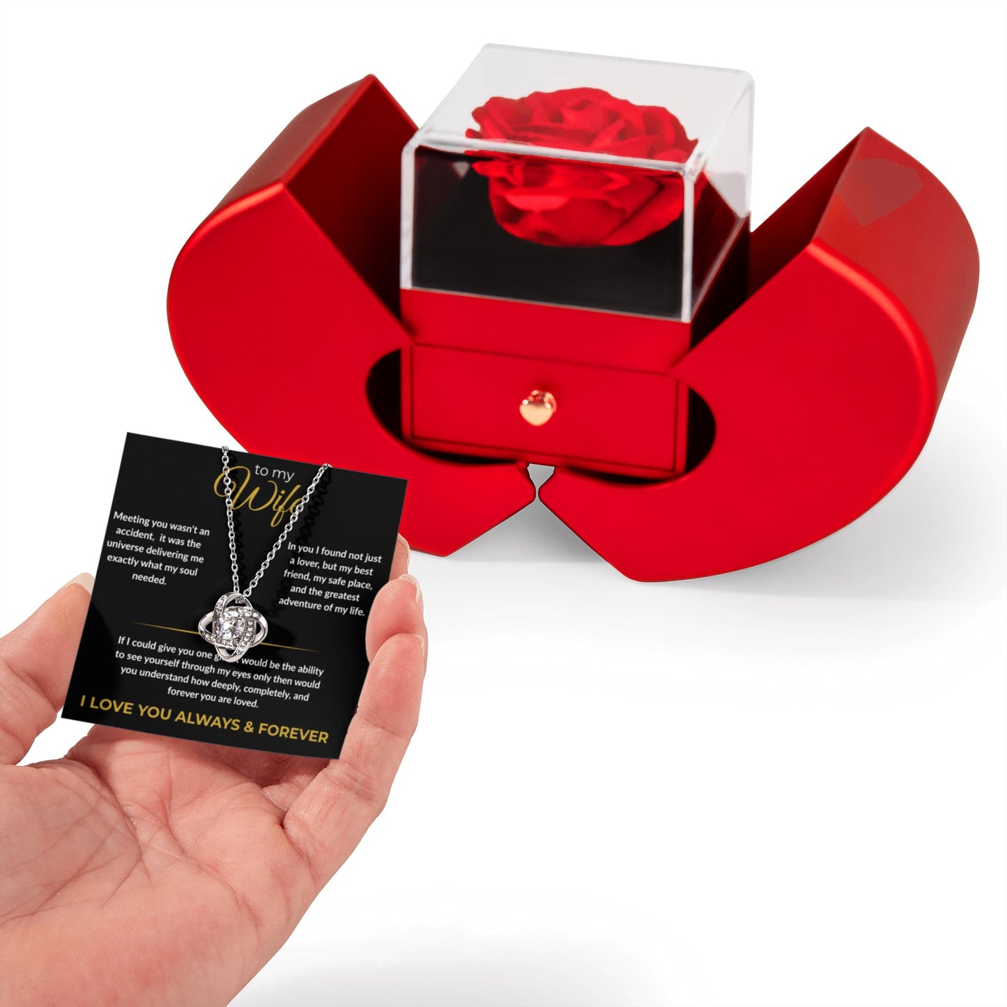 To My Wife – "I Love You Always & Forever" Love Knot Necklace & Eternal Rose Box - Everly Moments