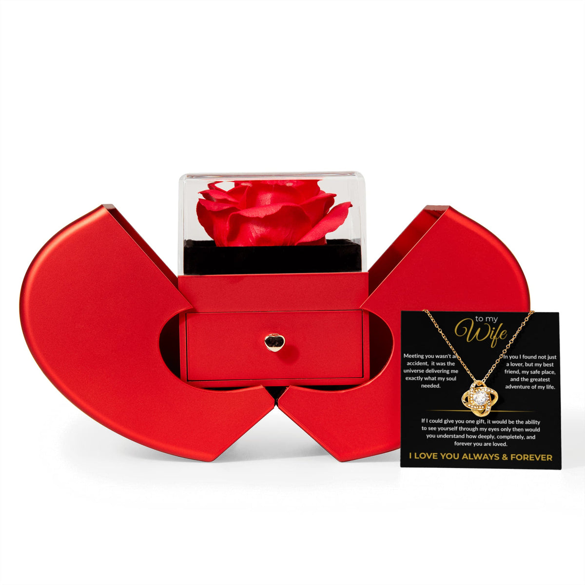 To My Wife – "I Love You Always & Forever" Love Knot Necklace & Eternal Rose Box - Everly Moments